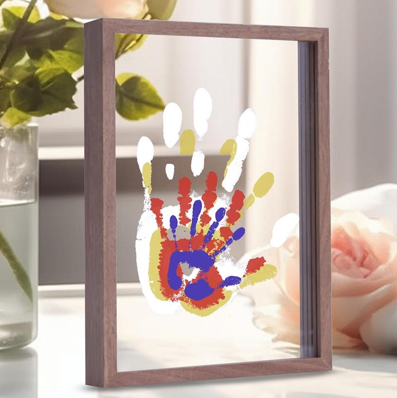 CHERRY CHEERS Family Handprint Kit, DIY Craft Keepsake Wooden Frame, Endless Gift Set, Non-Toxic Paints, Transparent Sheets (Brown) - Image 1